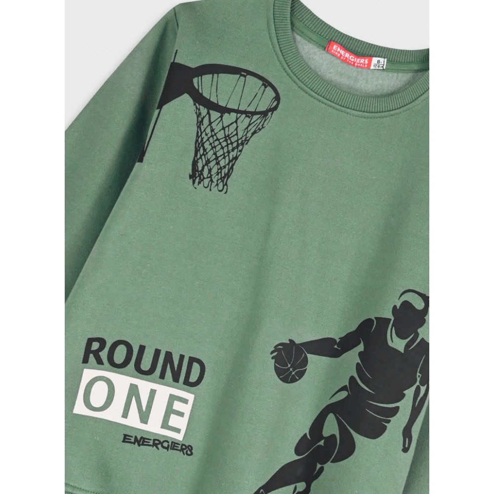 Εφηβικό Σετ Φούτερ Φόρμα Με Τύπωμα Μπάσκετ Round One Αγόρι (6-16) -Πράσινο- 