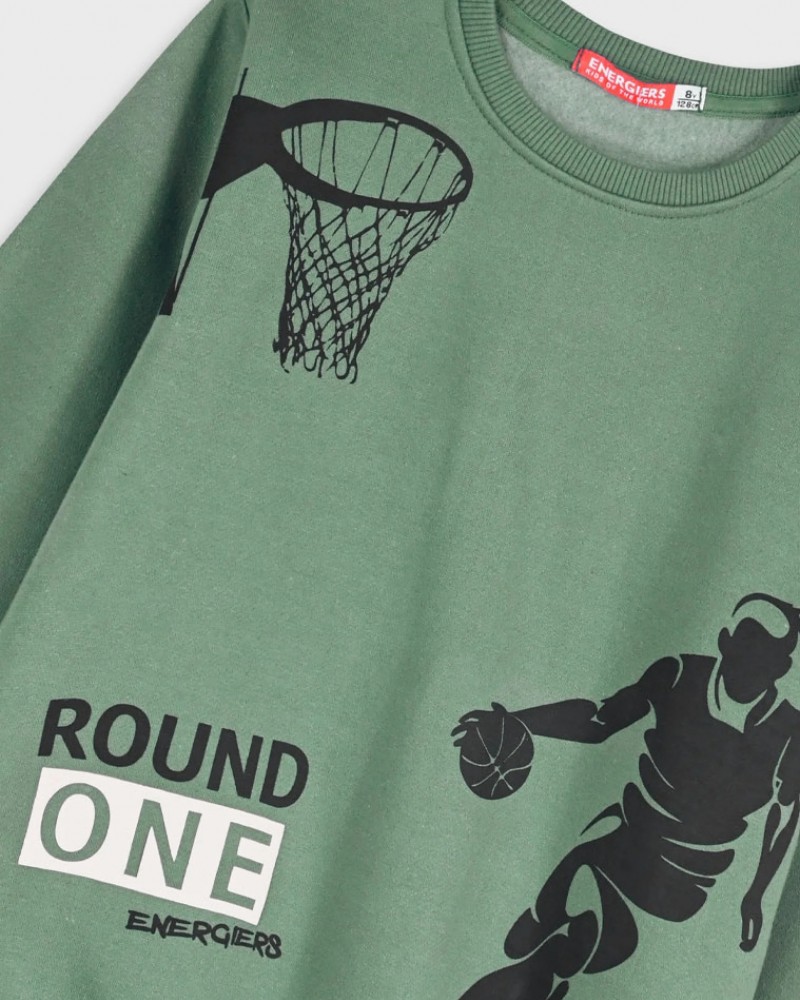 Εφηβικό Σετ Φούτερ Φόρμα Με Τύπωμα Μπάσκετ Round One Αγόρι (6-16) -Πράσινο- 