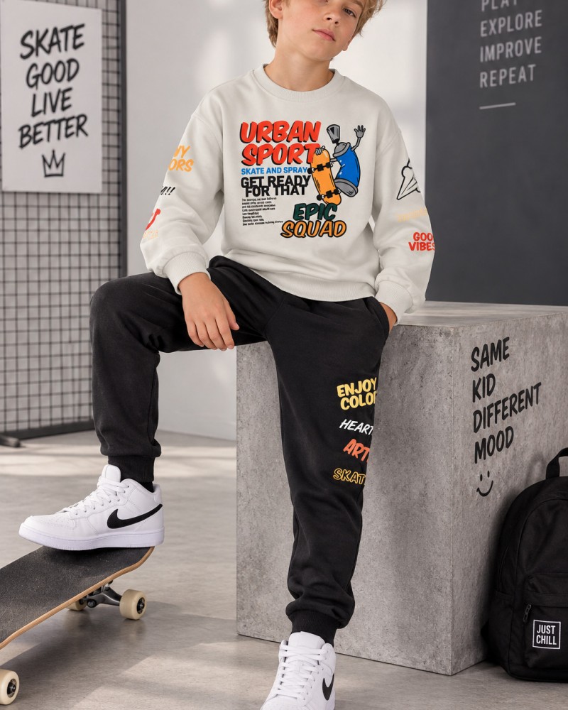 Εφηβικό Σετ Φούτερ Φόρμα Με Τύπωμα Urban Sport για Αγόρι (6-16) -Μαύρο- 