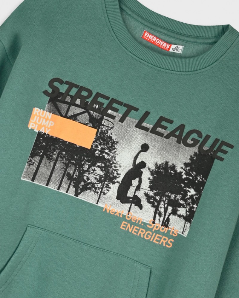 Εφηβικό Σετ Φούτερ Φόρμα Με Τύπωμα Street League Αγόρι (6-16) -Πράσινο της Ερήμου- 