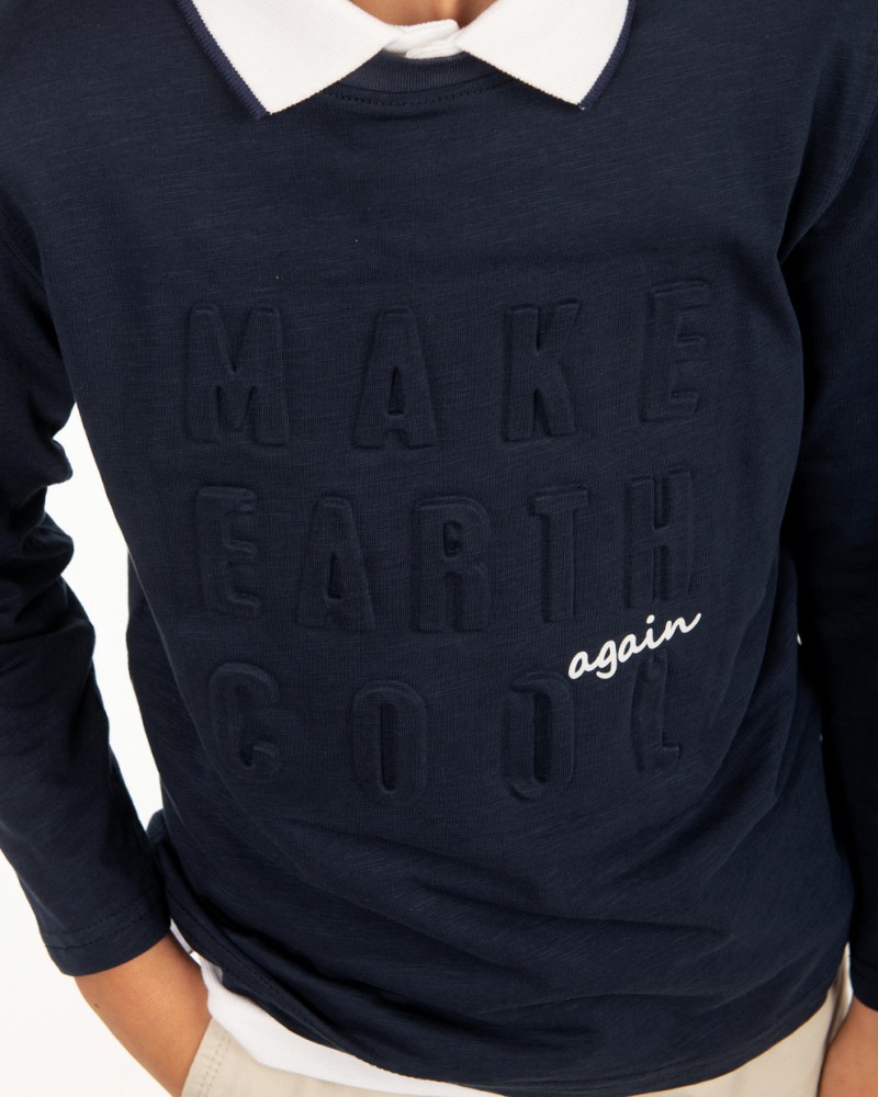 Εφηβική Βαμβακερή Μπλούζα Με 3D Τύπωμα Make Earth Cool Αγόρι -Μαρέν- 13-223008-5