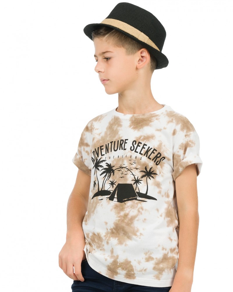 Εφηβική Tie Dye Μπλούζα Μακό Με Τύπωμα Adventure Seekers Αγόρι -Σοκολατί- 13-223019-5