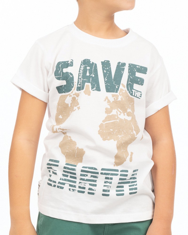 Εφηβική Μπλούζα Μακό Με Τύπωμα Save The Earth Αγόρι -Λευκό- 13-223025-5