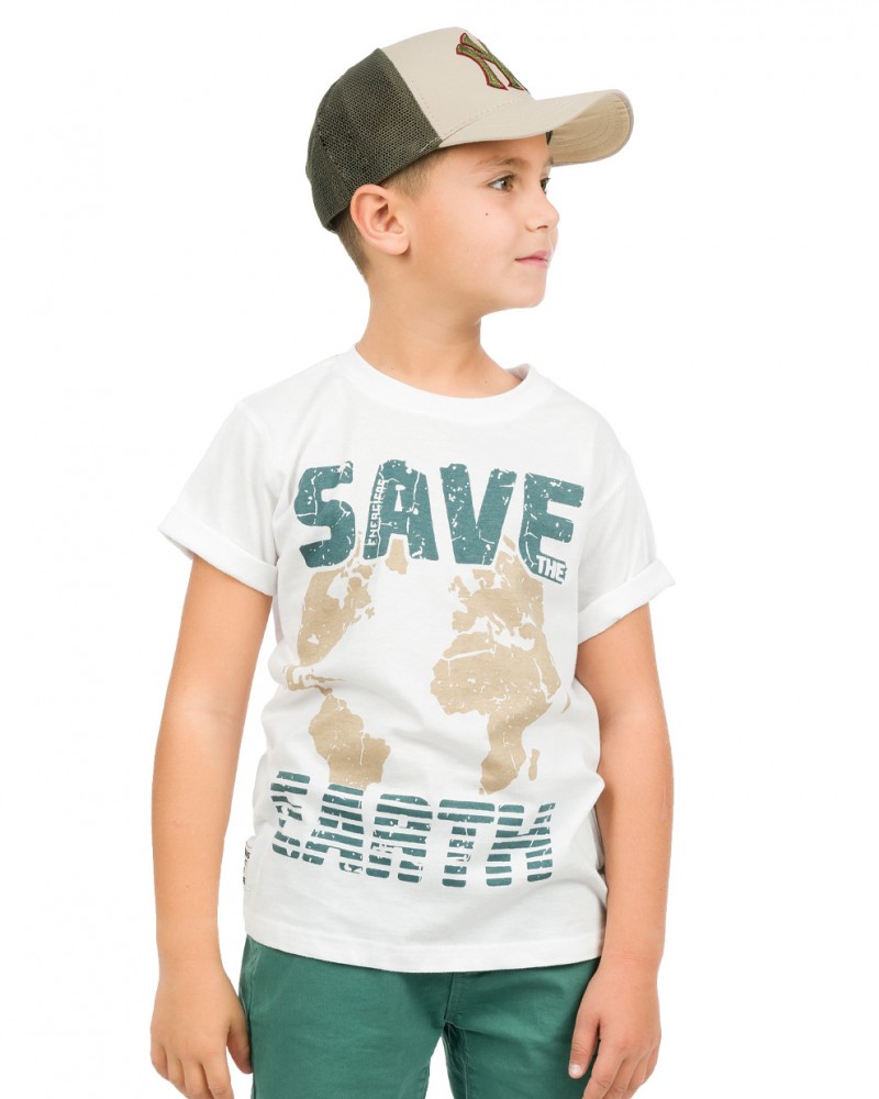 Εφηβική Μπλούζα Μακό Με Τύπωμα Save The Earth Αγόρι -Λευκό- 13-223025-5
