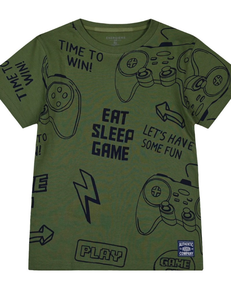 Εφηβική Μπλούζα T-Shirt με Τύπωμα Eat, Sleep, Game Αγόρι (6-16Ε) -Χακί- 13-224037-5