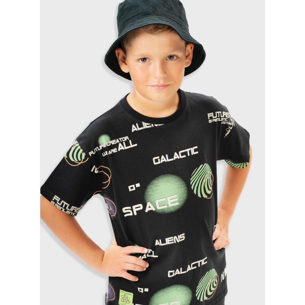 Εφηβική Μπλούζα T-Shirt με Τύπωμα Aliens Space Αγόρι (6-16) -Μαύρο- 13-225026-5