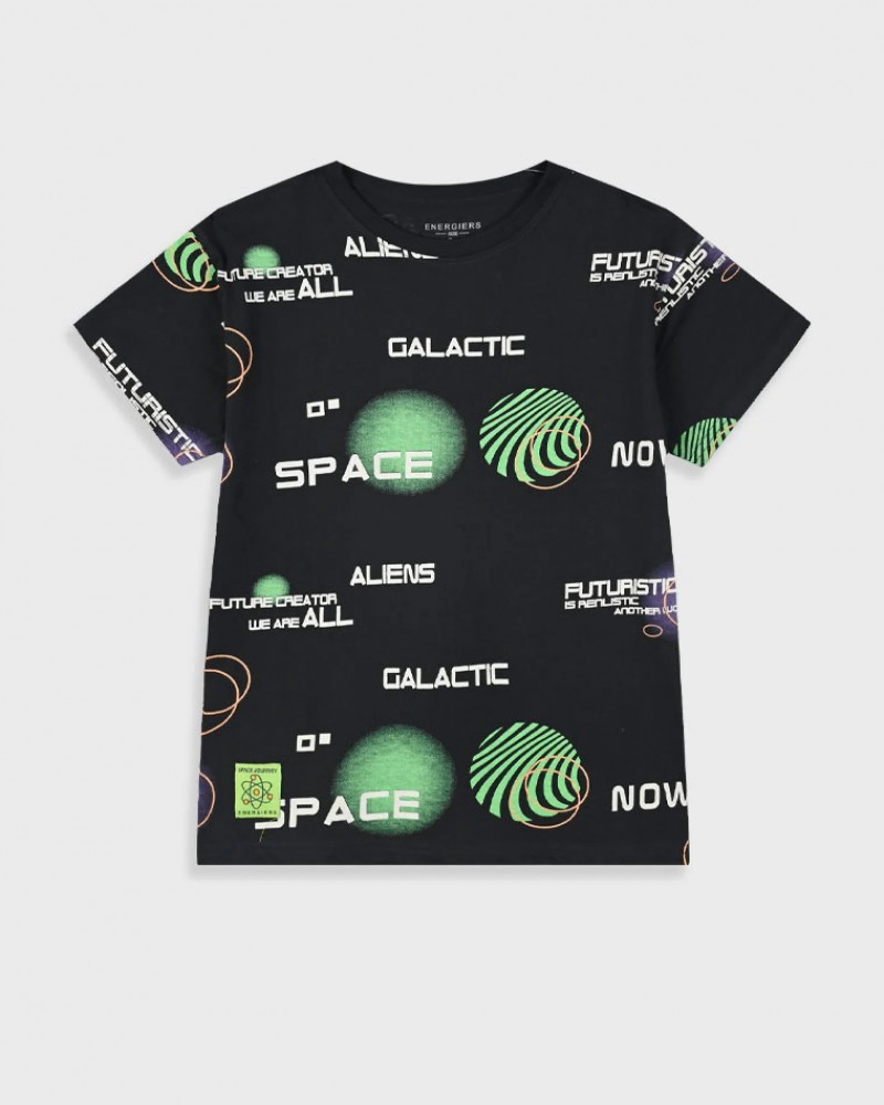 Εφηβική Μπλούζα T-Shirt με Τύπωμα Aliens Space Αγόρι (6-16) -Μαύρο- 13-225026-5