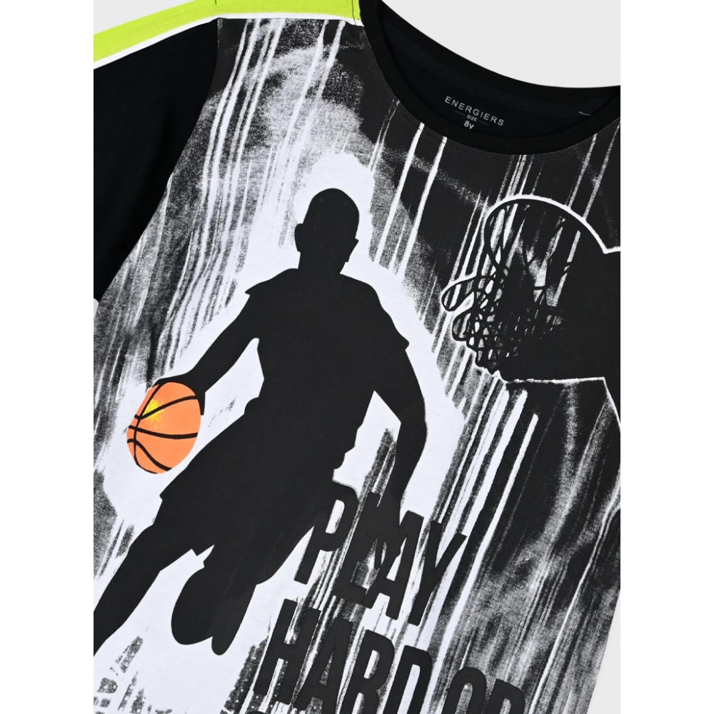 Εφηβικό Σετ Μακό με Μπλούζα Play Hart or Go Home και Βερμούδα Αγόρι (6-16) –Μαύρο– 13-225030-0