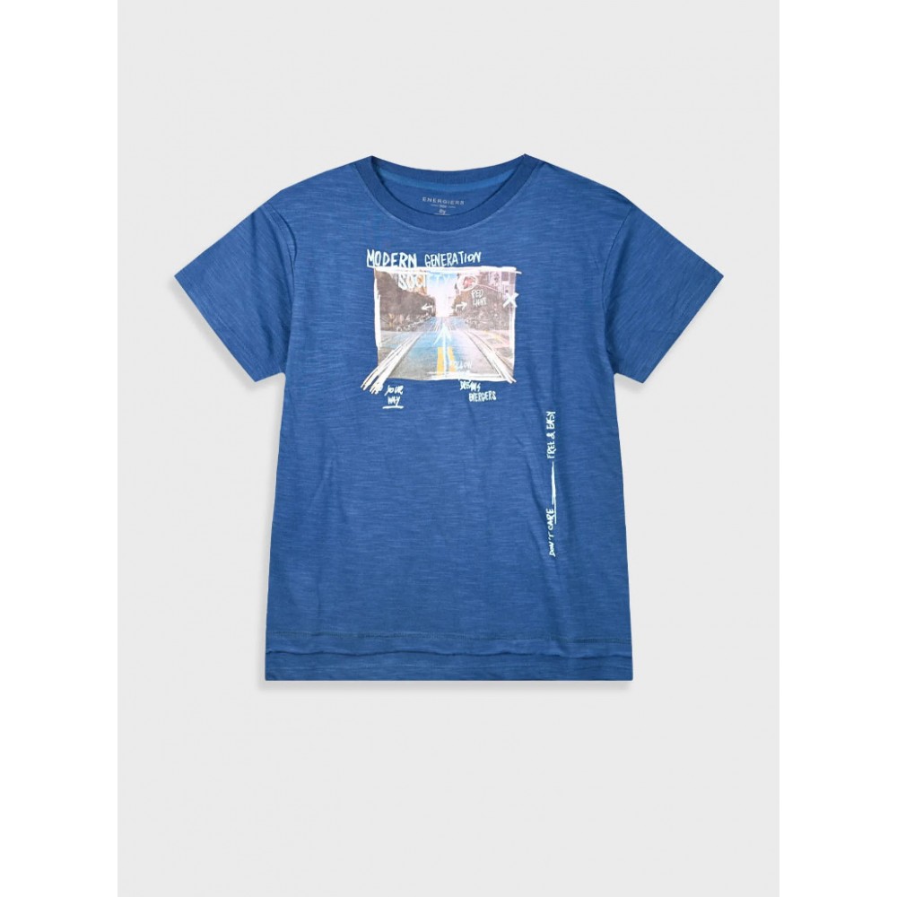 Εφηβική Μπλούζα T-Shirt με Τύπωμα Modern Αγόρι (6-16) -Ίντιγκο- 13-225032-5