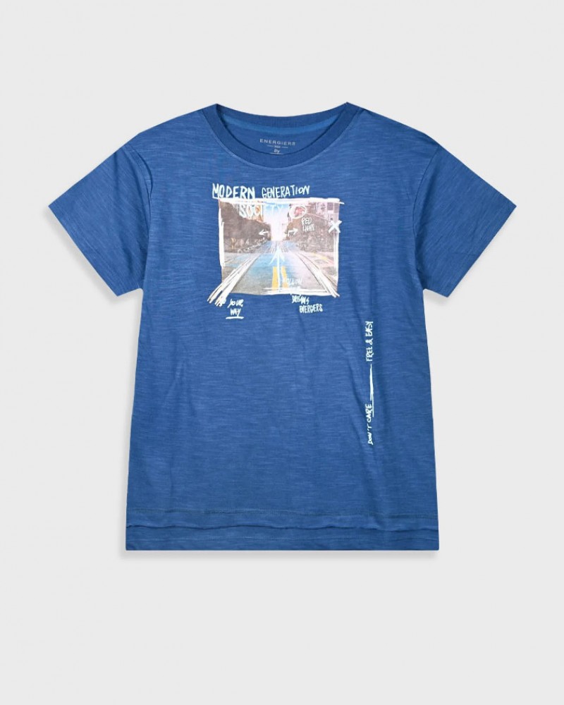 Εφηβική Μπλούζα T-Shirt με Τύπωμα Modern Αγόρι (6-16) -Ίντιγκο- 13-225032-5