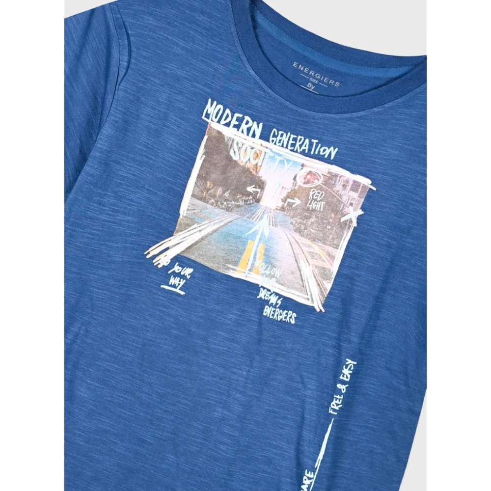 Εφηβική Μπλούζα T-Shirt με Τύπωμα Modern Αγόρι (6-16) -Ίντιγκο- 13-225032-5