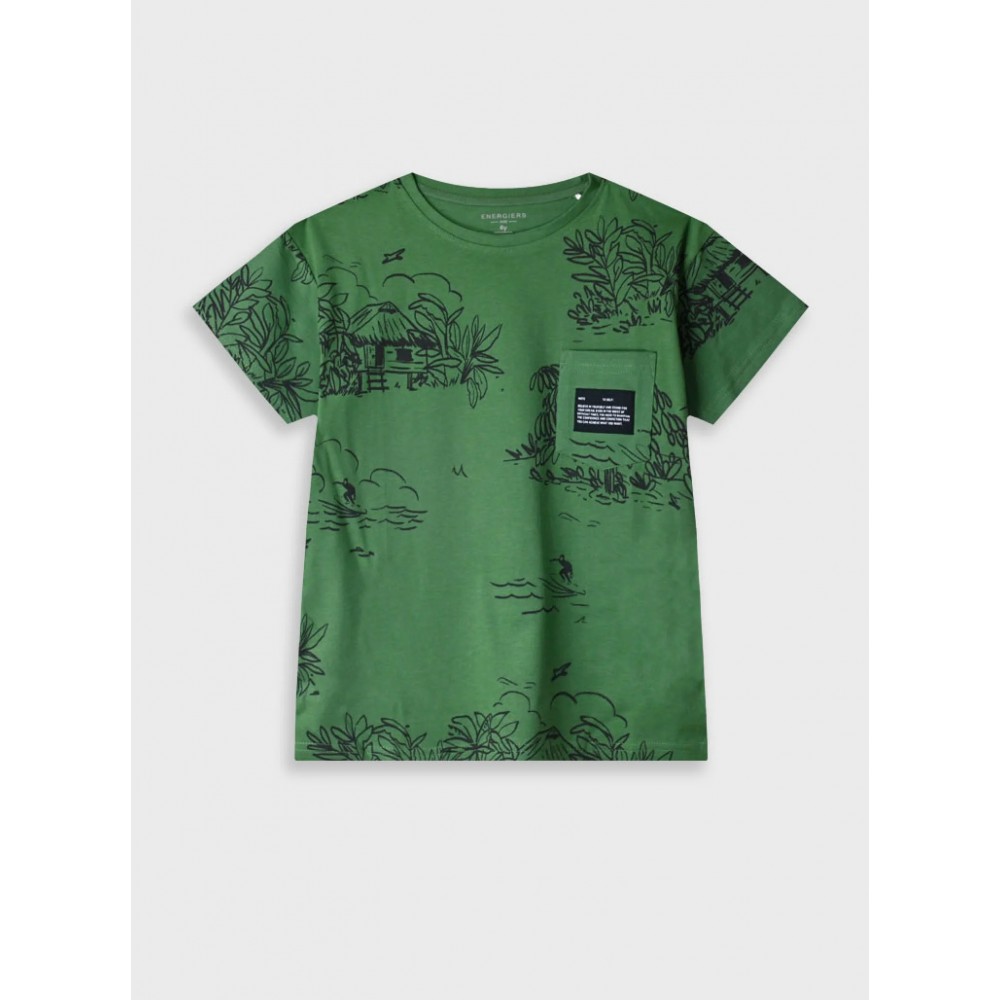Εφηβική T-Shirt Μπλούζα με Allover Τύπωμα Αγόρι (6-16) -Πράσινο της Ερήμου- 13-225037-5