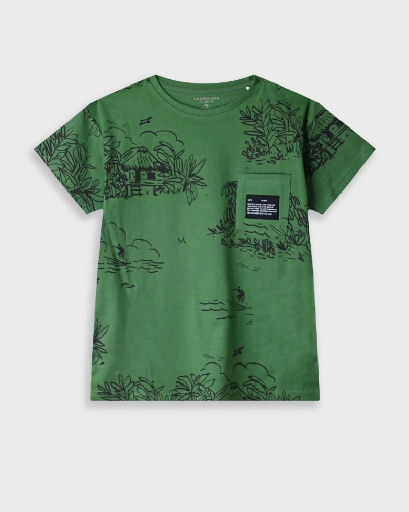 Εφηβική T-Shirt Μπλούζα με Allover Τύπωμα Αγόρι (6-16) -Πράσινο της Ερήμου- 13-225037-5