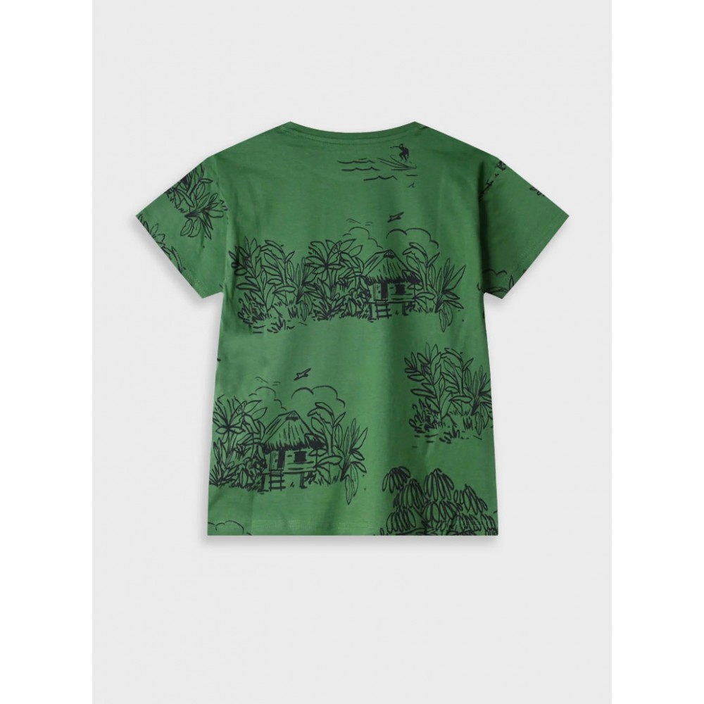 Εφηβική T-Shirt Μπλούζα με Allover Τύπωμα Αγόρι (6-16) -Πράσινο της Ερήμου- 13-225037-5
