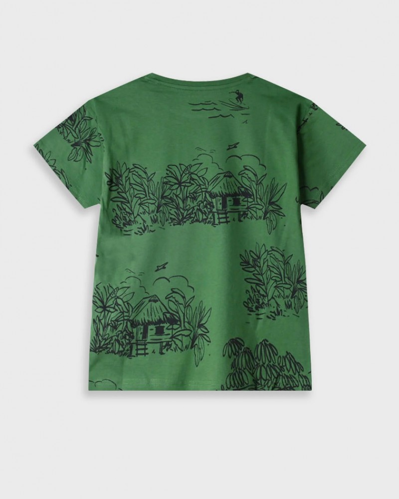Εφηβική T-Shirt Μπλούζα με Allover Τύπωμα Αγόρι (6-16) -Πράσινο της Ερήμου- 13-225037-5