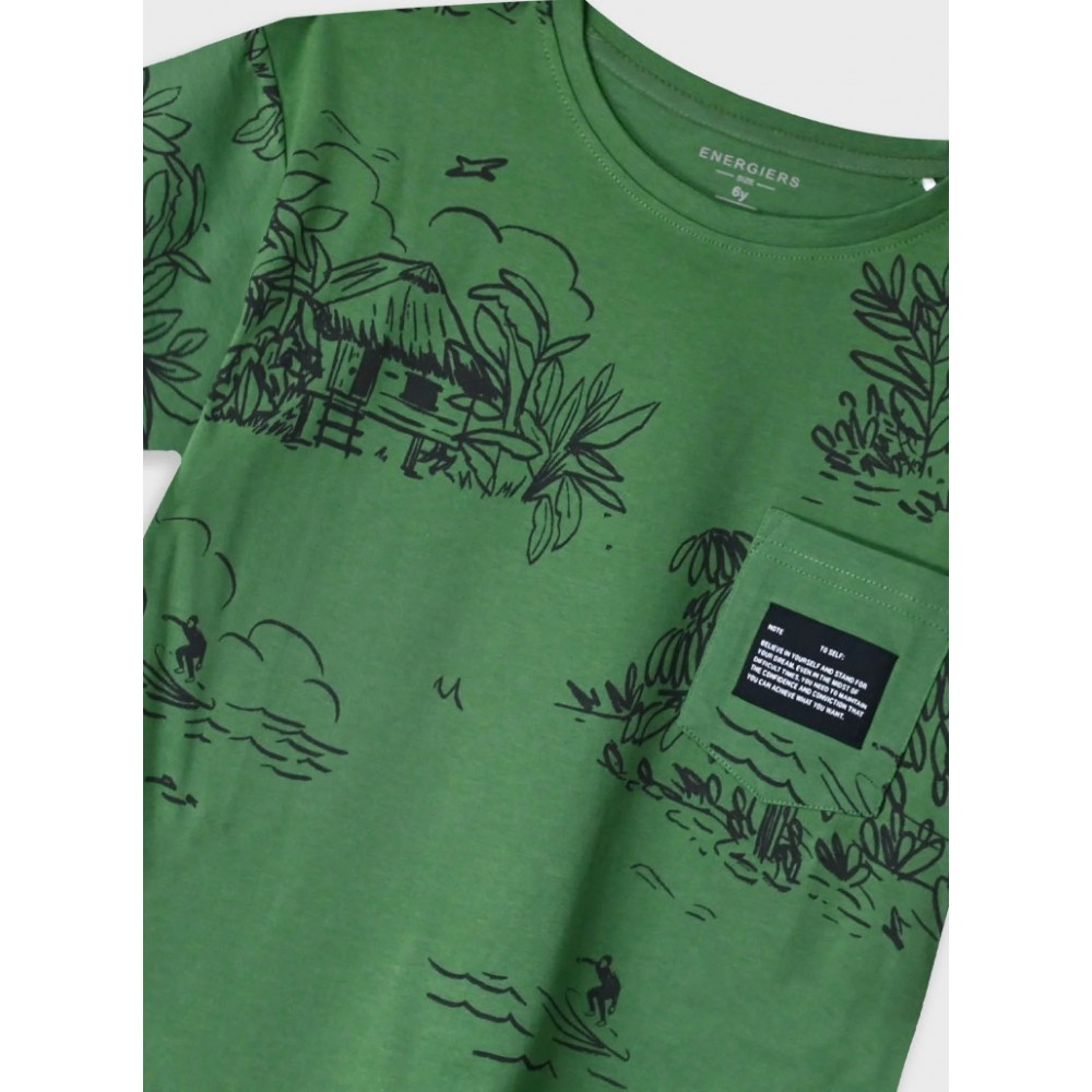 Εφηβική T-Shirt Μπλούζα με Allover Τύπωμα Αγόρι (6-16) -Πράσινο της Ερήμου- 13-225037-5