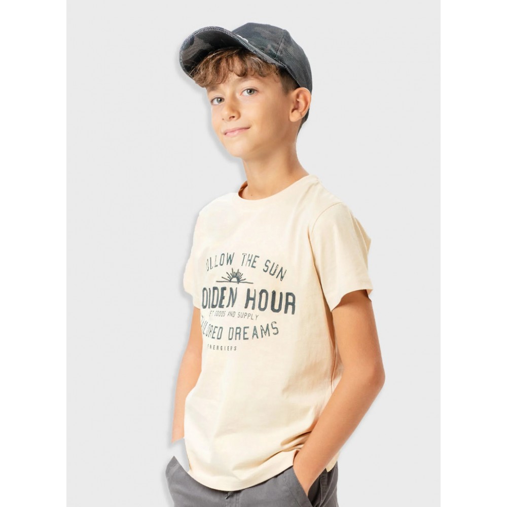 Εφηβική T-Shirt Μπλούζα με Τύπωμα Golden Hour Αγόρι (6-16) -Βανίλια- 13-225038-5