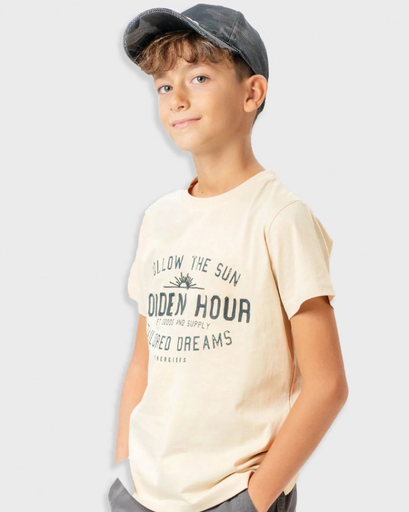 Εφηβική T-Shirt Μπλούζα με Τύπωμα Golden Hour Αγόρι (6-16) -Βανίλια- 13-225038-5
