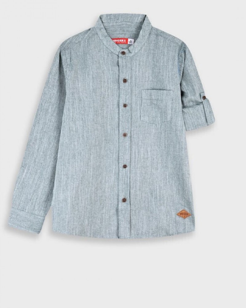 Εφηβικό Πουκάμισο με Mao Γιακά Αγόρι (6-16) -Χακί- 