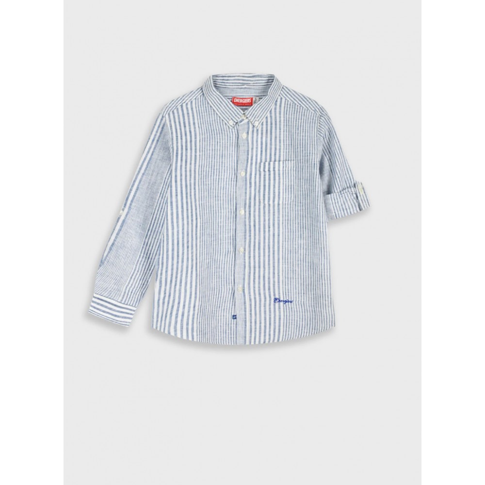 Εφηβικό Πουκάμισο Ριγέ Λινό Αγόρι (6-16) -Μπλε/Λευκό- 