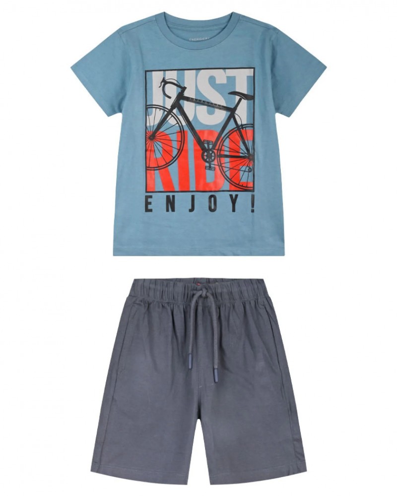 Εφηβικό Σετ Μακό με Μπλούζα Enjoy και Βερμούδα Αγόρι (6-16) –Ανθρακί– 