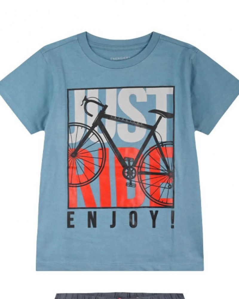 Εφηβικό Σετ Μακό με Μπλούζα Enjoy και Βερμούδα Αγόρι (6-16) –Ανθρακί– 