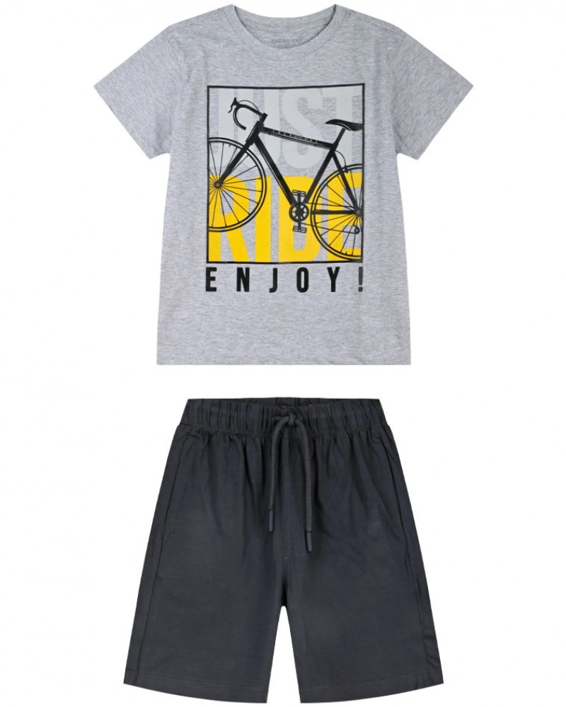 Εφηβικό Σετ Μακό με Μπλούζα Enjoy και Βερμούδα Αγόρι (6-16) –Μαύρο– 