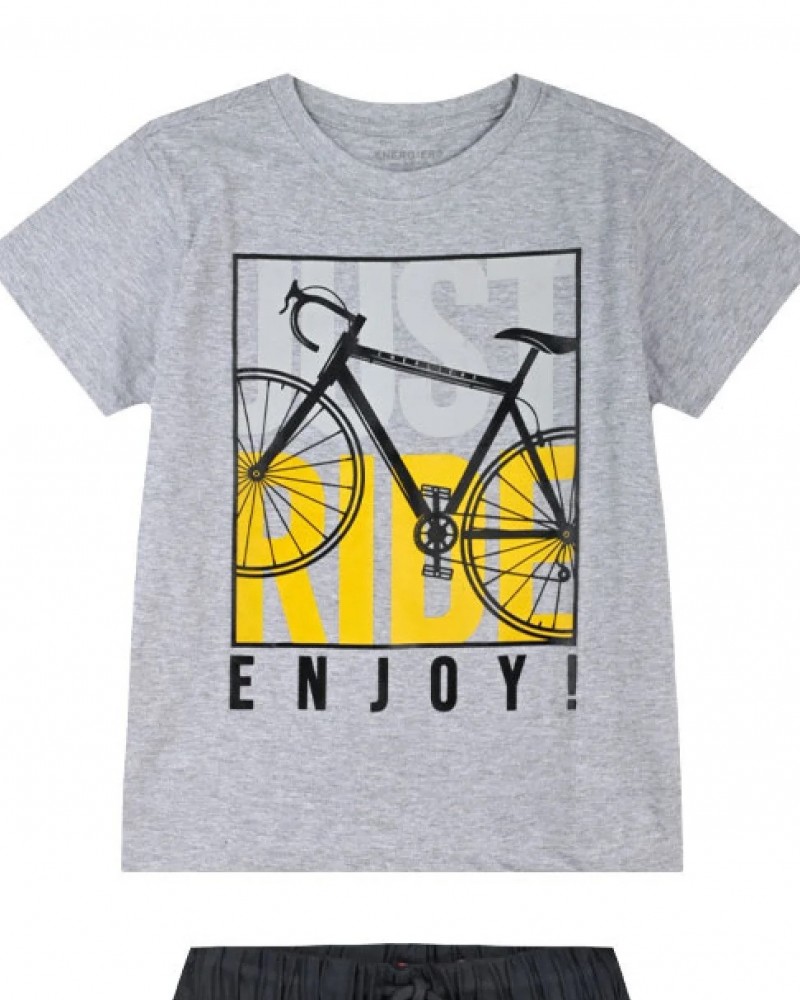 Εφηβικό Σετ Μακό με Μπλούζα Enjoy και Βερμούδα Αγόρι (6-16) –Μαύρο– 