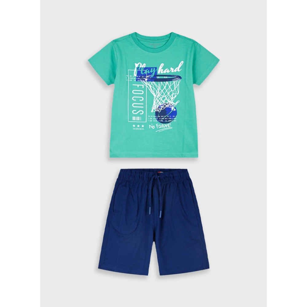 Εφηβικό Σετ Μακό με Μπλούζα Focus Μπάσκετ και Βερμούδα Αγόρι (6-16) –Μαρέν– 