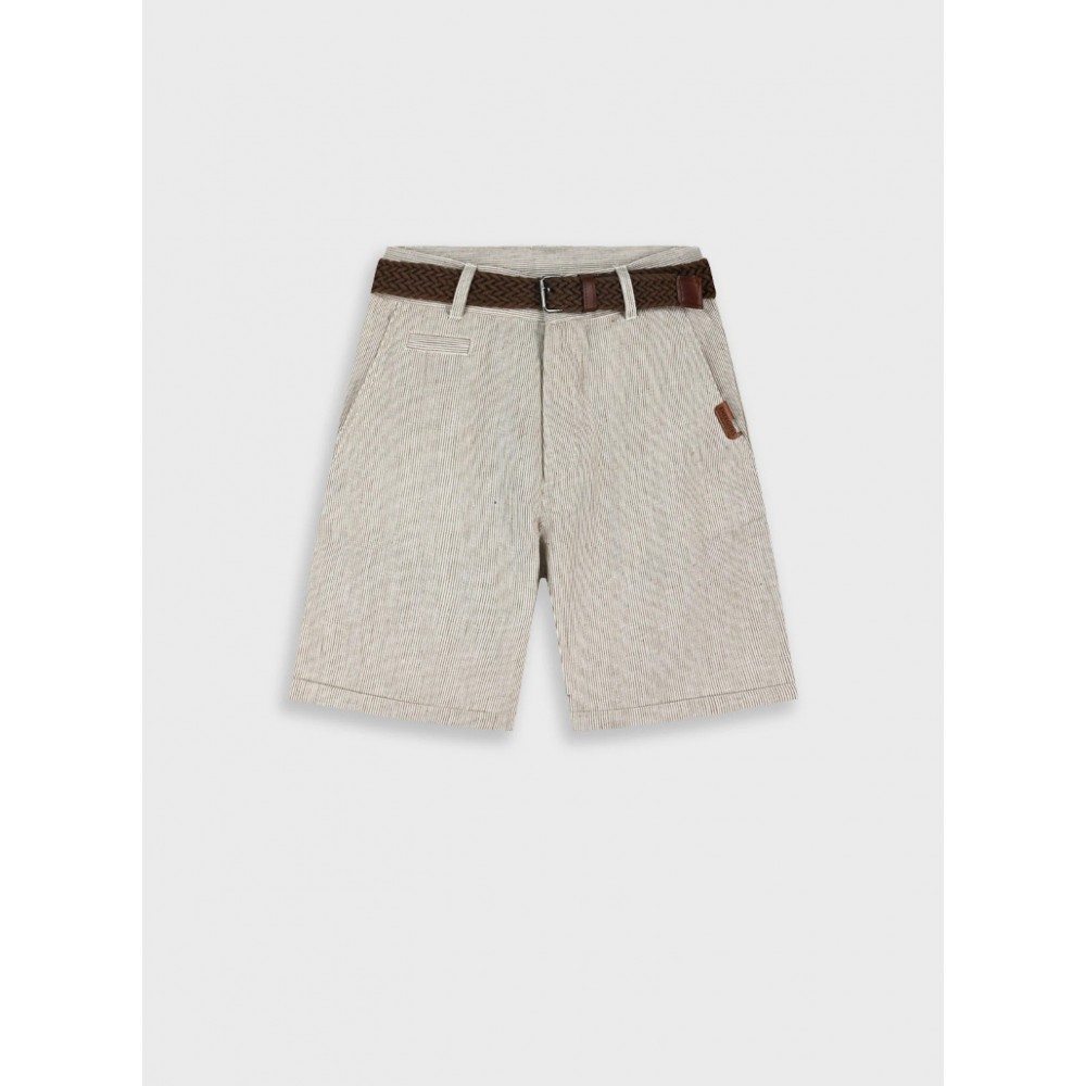 Εφηβική Βερμούδα Ριγέ με Ζώνη Σοκολατί Αγόρι (6-16) –Μπεζ– 13-226016-2