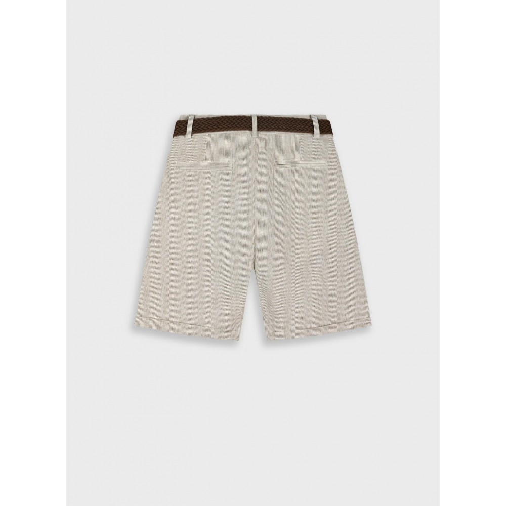 Εφηβική Βερμούδα Ριγέ με Ζώνη Σοκολατί Αγόρι (6-16) –Μπεζ– 13-226016-2
