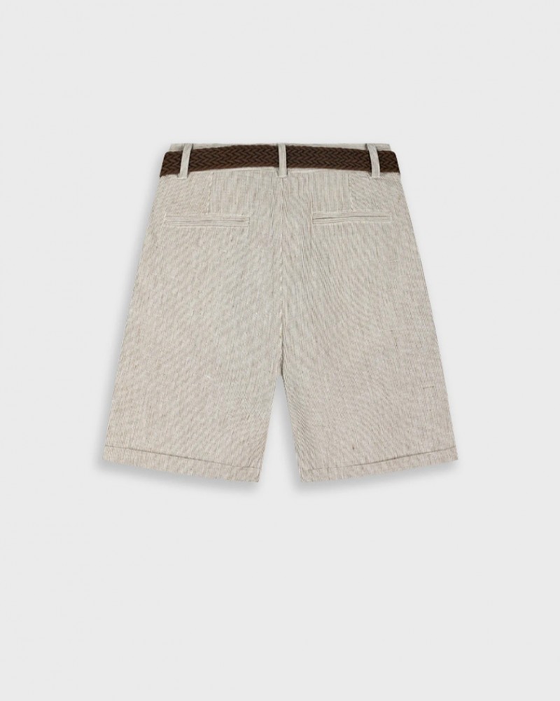 Εφηβική Βερμούδα Ριγέ με Ζώνη Σοκολατί Αγόρι (6-16) –Μπεζ– 