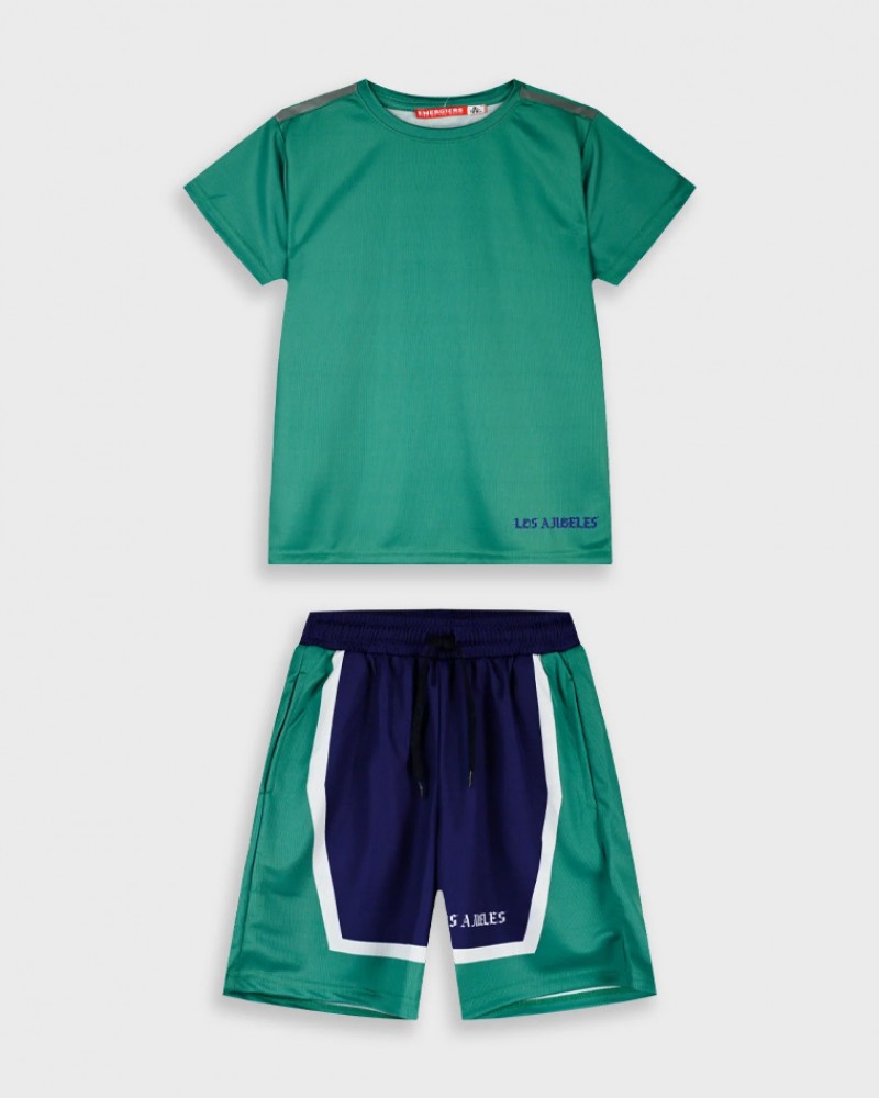 Εφηβικό Σετ Αθλητικό με Μπλούζα Sport και Βερμούδα Αγόρι (6-16) –Μπλε/Πράσινο– 