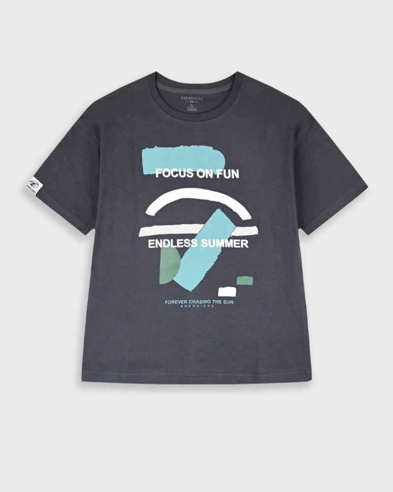Εφηβική T-Shirt Μπλούζα με Τύπωμα Focus on Fun Αγόρι (6-16) -Ανθρακί- 