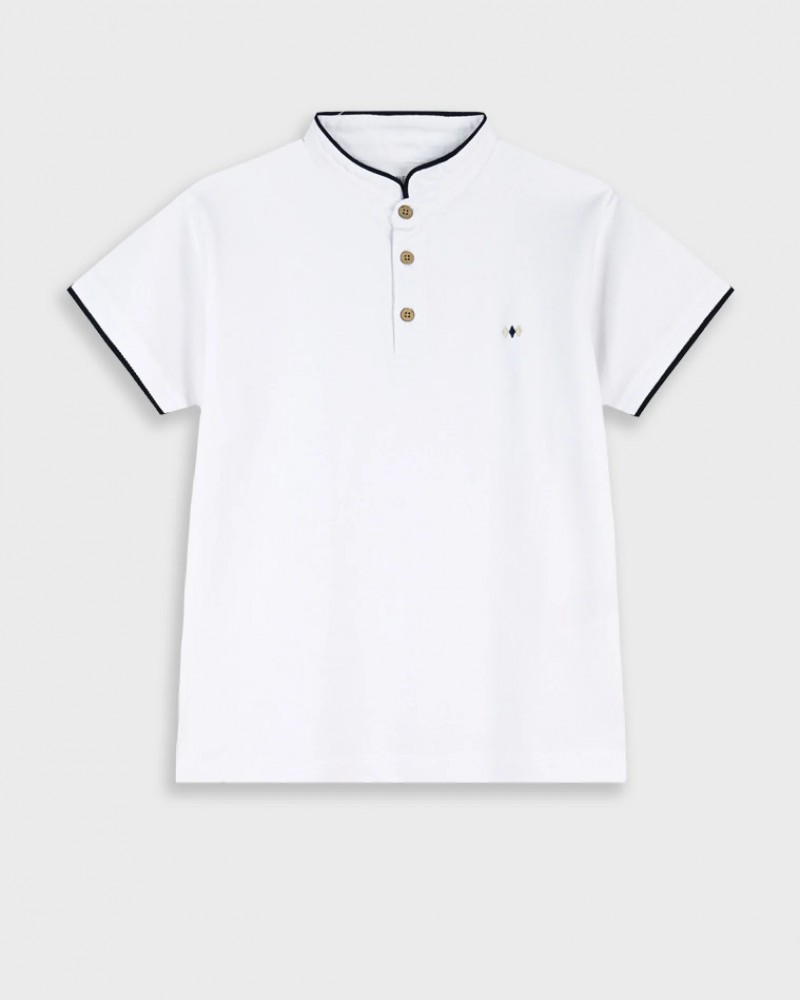 Εφηβική Μπλούζα Τύπου Polo Με Μάο Γιακά Αγόρι (6-16) -Λευκό- 