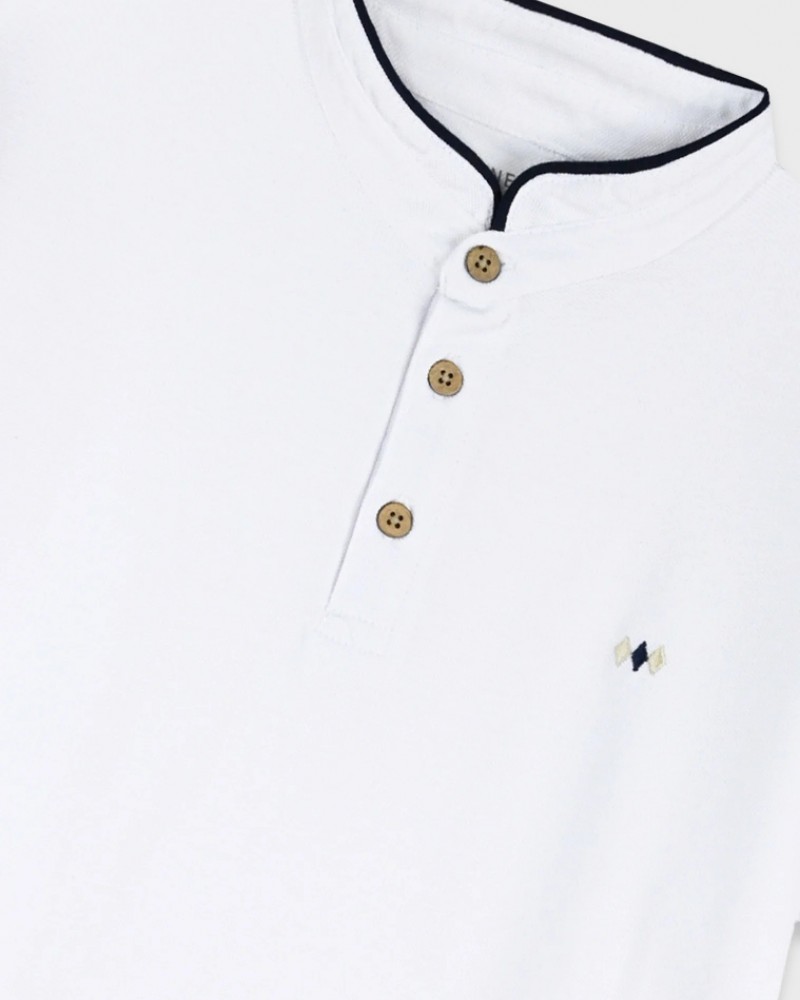 Εφηβική Μπλούζα Τύπου Polo Με Μάο Γιακά Αγόρι (6-16) -Λευκό- 