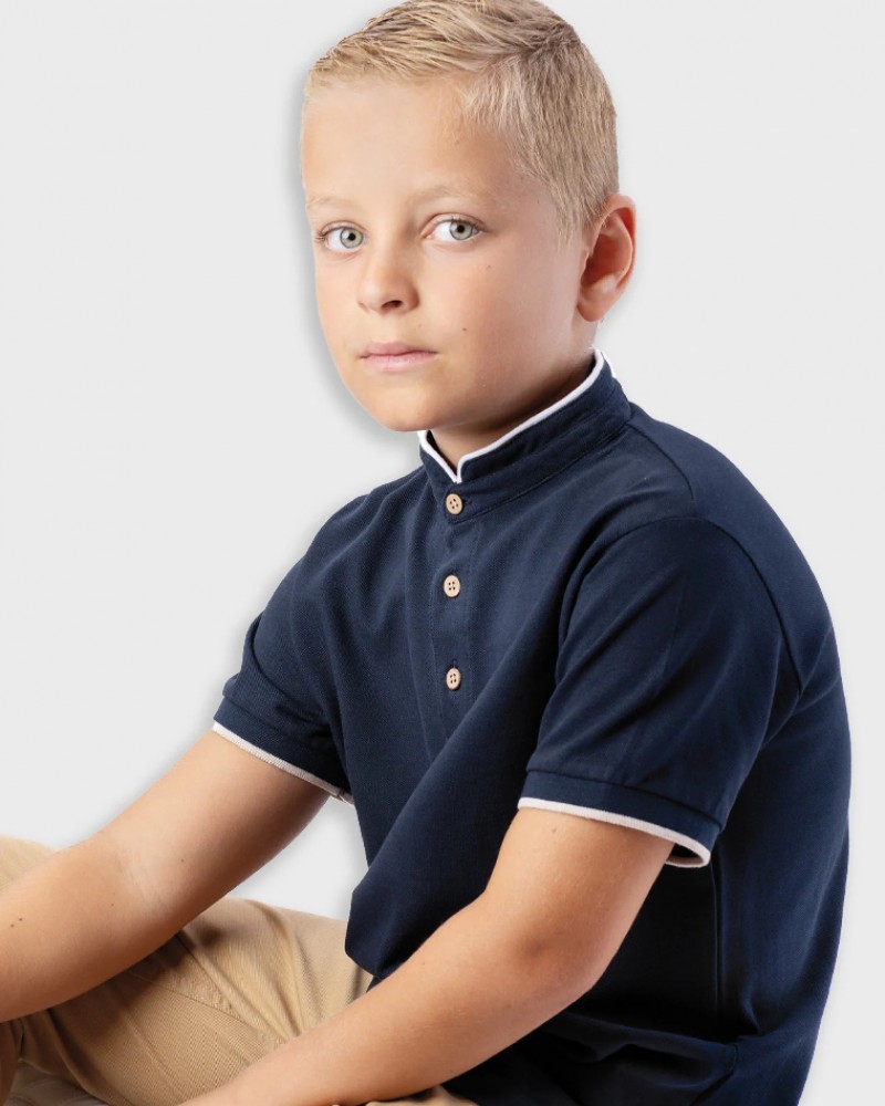 Εφηβική Μπλούζα Τύπου Polo Με Μάο Γιακά Αγόρι (6-16) -Μαρέν- 