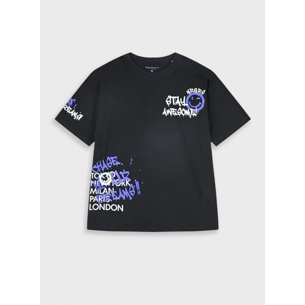 Εφηβική T-Shirt Μπλούζα με Τύπωμα Stay AweSome Αγόρι (6-16) -Μαύρο- 13-226040-5