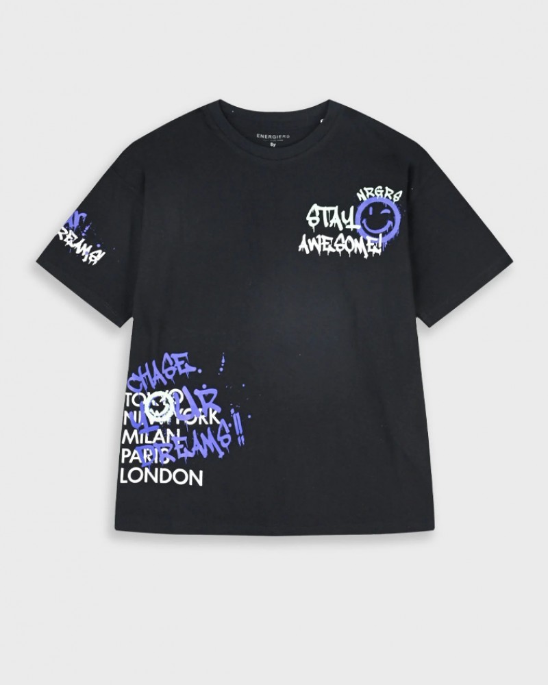 Εφηβική T-Shirt Μπλούζα με Τύπωμα Stay AweSome Αγόρι (6-16) -Μαύρο- 