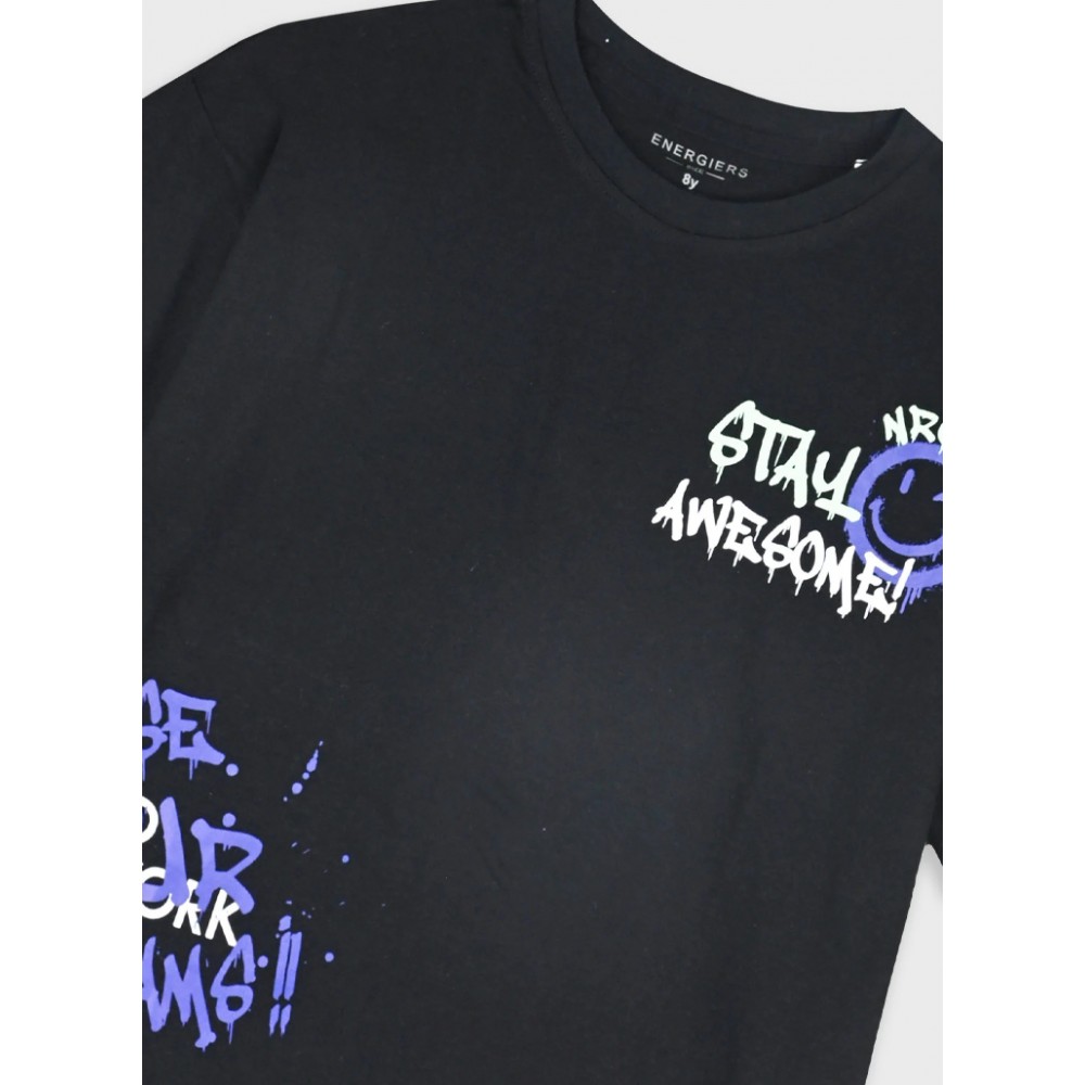 Εφηβική T-Shirt Μπλούζα με Τύπωμα Stay AweSome Αγόρι (6-16) -Μαύρο- 13-226040-5