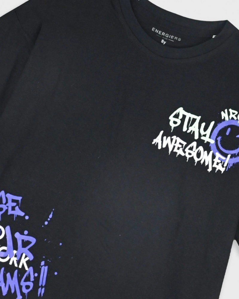 Εφηβική T-Shirt Μπλούζα με Τύπωμα Stay AweSome Αγόρι (6-16) -Μαύρο- 