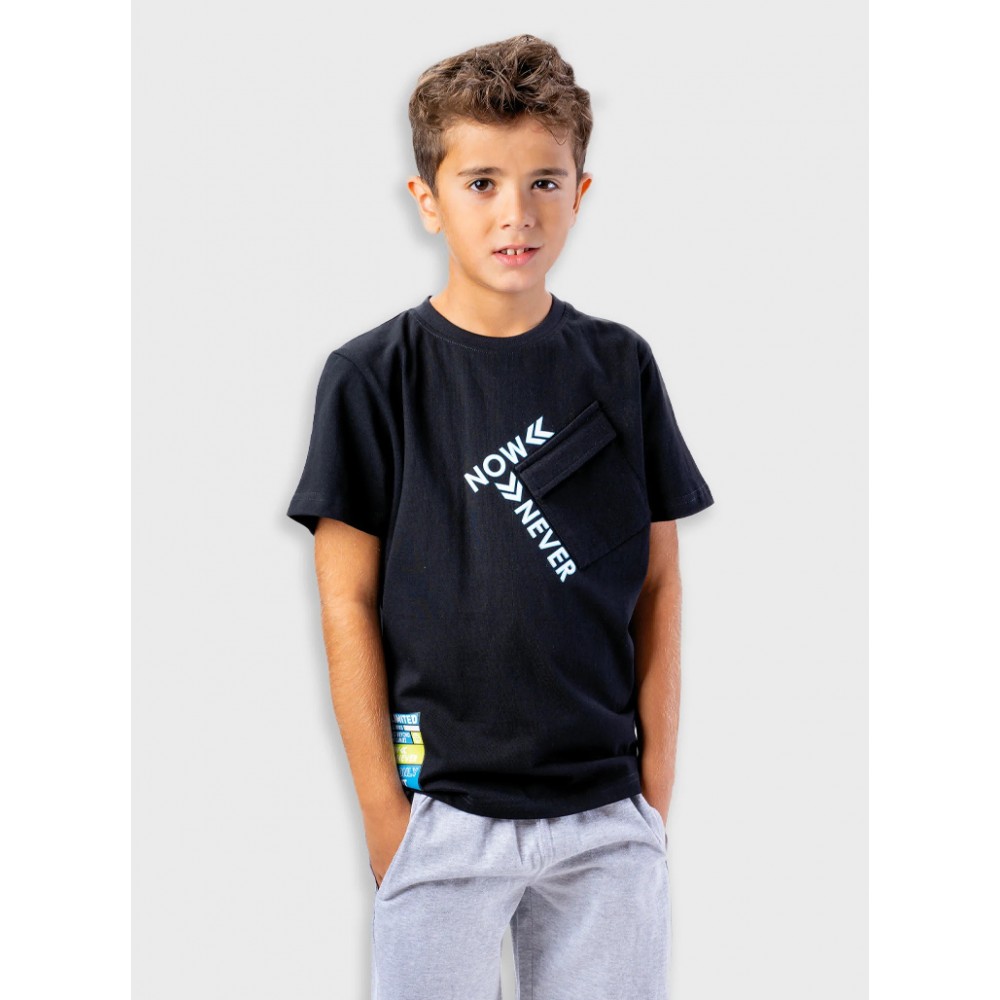 Εφηβικό Σετ Μακό με Μπλούζα Now or Never και Βερμούδα Αγόρι (6-16) –Μελανζέ– 13-226043-0