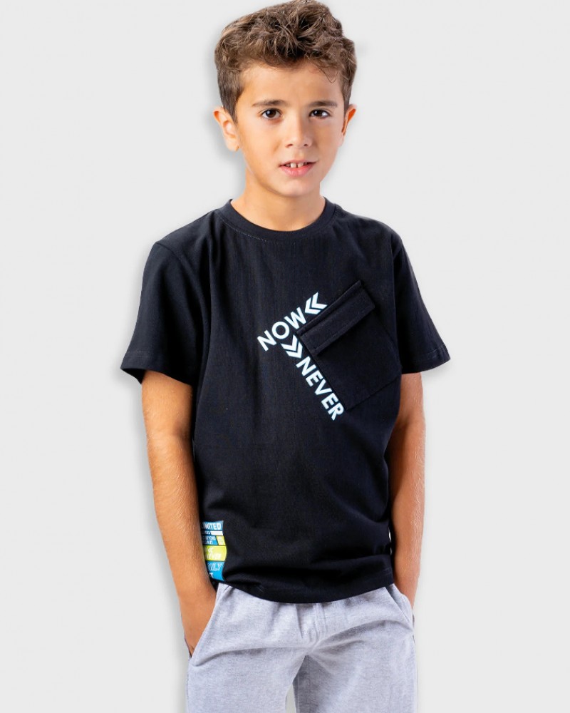 Εφηβικό Σετ Μακό με Μπλούζα Now or Never και Βερμούδα Αγόρι (6-16) –Μελανζέ– 