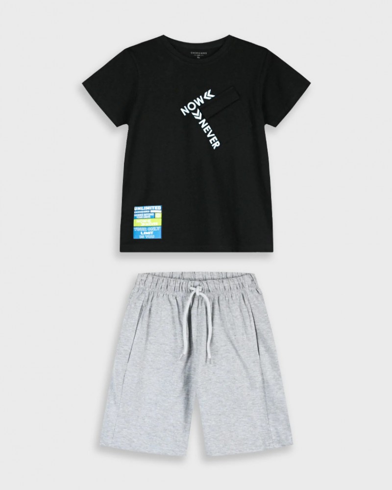 Εφηβικό Σετ Μακό με Μπλούζα Now or Never και Βερμούδα Αγόρι (6-16) –Μελανζέ– 