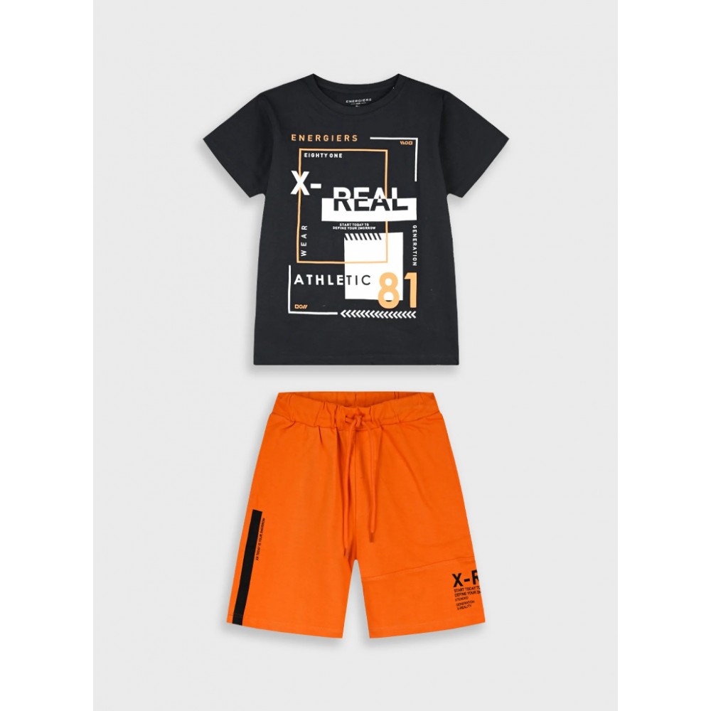 Εφηβικό Σετ Μακό με Μπλούζα Real Athletic και Βερμούδα Αγόρι (6-16) –Πορτοκαλί– 