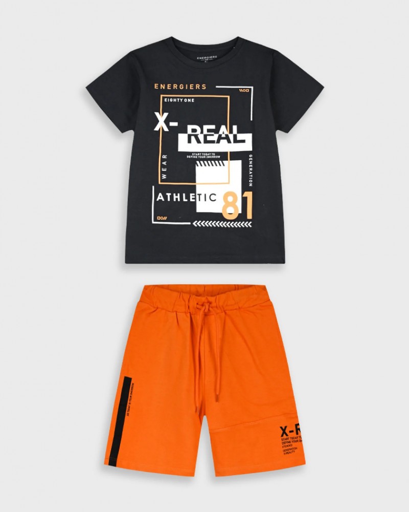 Εφηβικό Σετ Μακό με Μπλούζα Real Athletic και Βερμούδα Αγόρι (6-16) –Πορτοκαλί– 