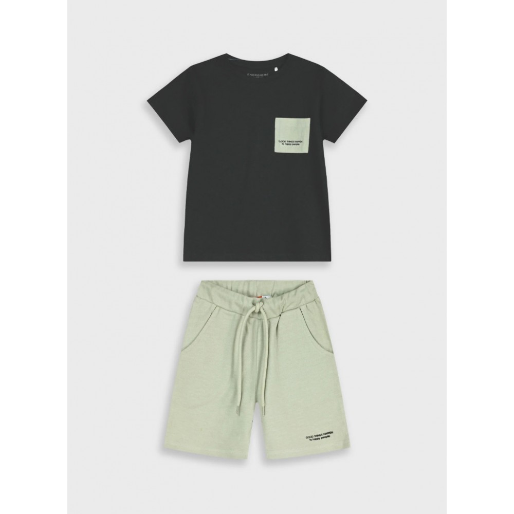 Εφηβικό Σετ Μακό με Μπλούζα Good Things Happen και Βερμούδα Αγόρι (6-16) –Μπεζ– 