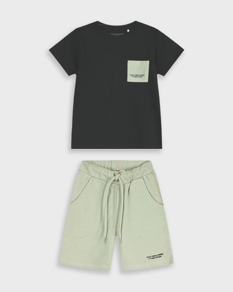 Εφηβικό Σετ Μακό με Μπλούζα Good Things Happen και Βερμούδα Αγόρι (6-16) –Μπεζ– 