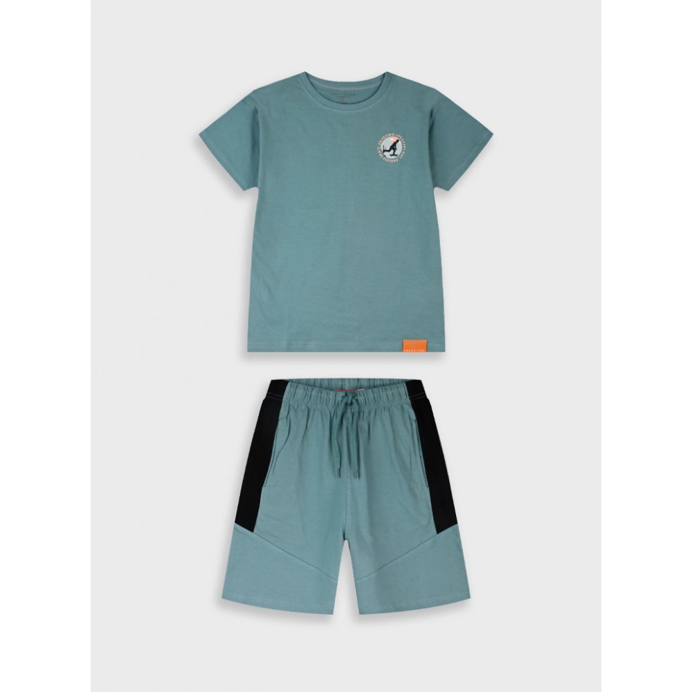 Εφηβικό Σετ Μακό με Μπλούζα Skate Enjoying και Βερμούδα Αγόρι (6-16) –Σκονισμένο Πράσινο– 
