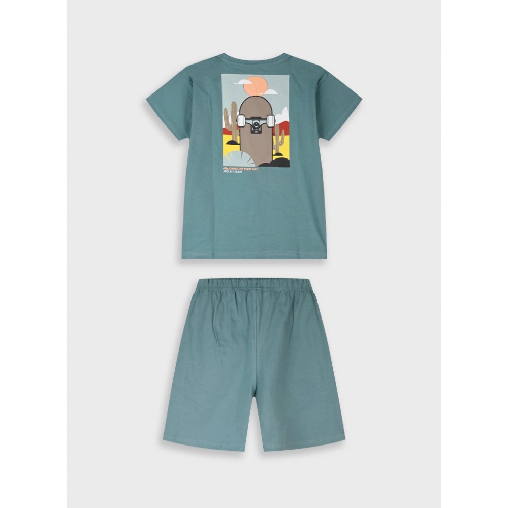 Εφηβικό Σετ Μακό με Μπλούζα Skate Enjoying και Βερμούδα Αγόρι (6-16) –Σκονισμένο Πράσινο– 